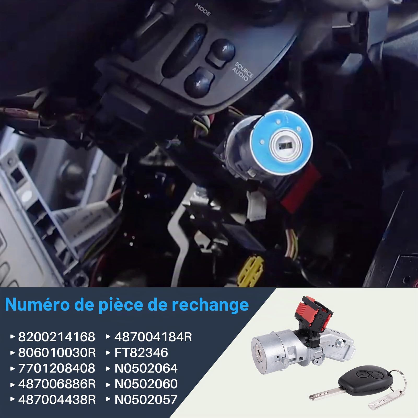 Serrure d'allumage 4 pôles de remplacement pour Clio 3 Kangoo 3 Master 3 Movano B 8200214168 806010030R 7701208408 487004438R