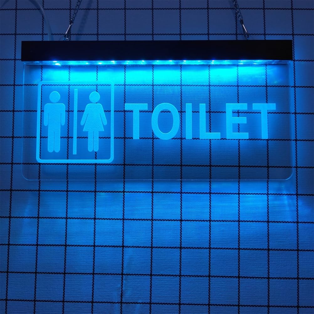 REWIS Funny Toilet LED Neon Signs, Custom Plug Powered 3D Engraving Neon Lights, for Bar Mall Restroom Washroom Wall Hanging Luminous Decoration,Iceblue,30x15cm