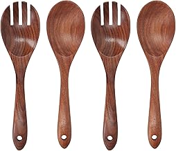 Conjunto de 2 garfos, colheres de sobremesa, talheres de madeira, para servir salada, para servir colher de cozinha, para servir salada de madeira