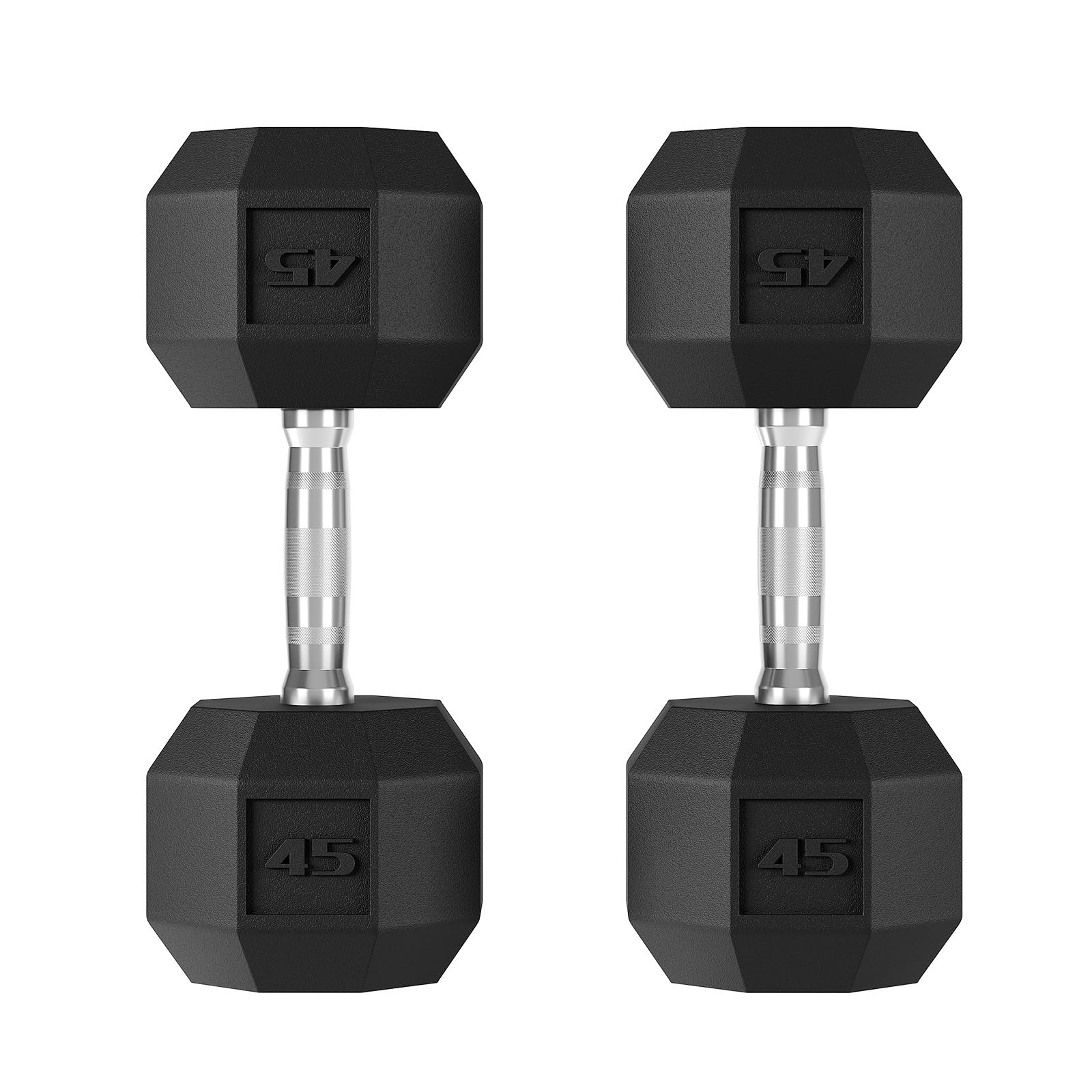 Rubber Coated Hex Dumbbell Weight Set with Chrome Handle Multiple Sizes 35 40 45 50 Lbs Pairs Hand