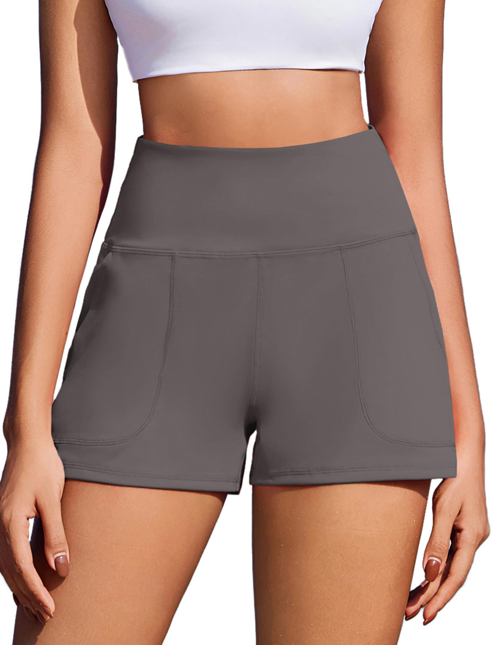 PINSPARK Workout Shorts Women Wide Leg Athletic Shorts High Waisted Yoga Shorts Tummy Control Gym Short with Pockets