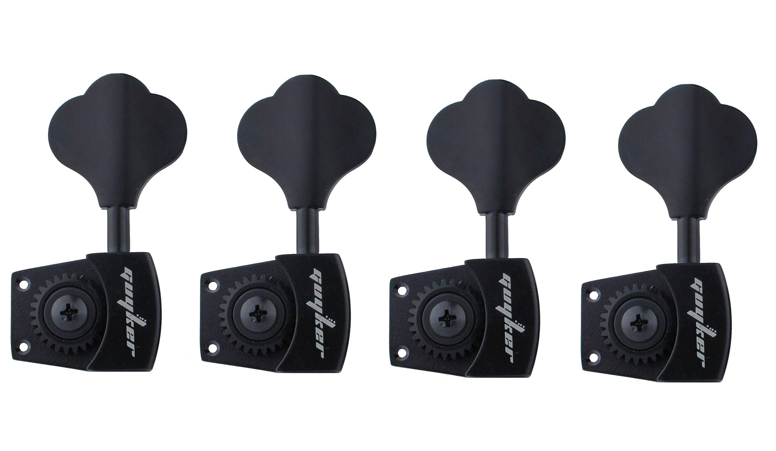Guyker Bass Tuners (4 for Left) - 1:26 Ratio Open Gear Tuning Key Pegs Machine Head Replacement for Electric Jazz Guitar Bass or Precision Instruments - Black