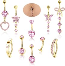 Diamday 10pcs Belly Button Bars 316L Surgical Steel Belly Bars 14G | Dangly Belly Button Piercing, Gold Silver Belly Bars, Belly Piercings, Navel Rings, Body Piercing Jewellery for Women