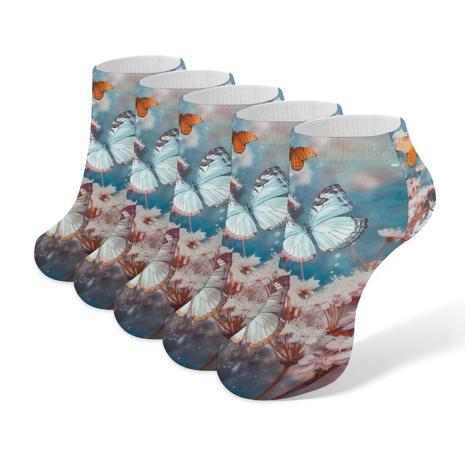 A Group of Butterflies Ankle Socks for Men & Women, 5 Pairs Breathable Soft Low Cut Socks, Stretch Sweat Wicking Sox