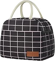 Vista 19 de Bolsa de Almuerzo para Mujer/Hombre Lonchera para Mujer/Hombre (Negro+Blanco a Cuadros)