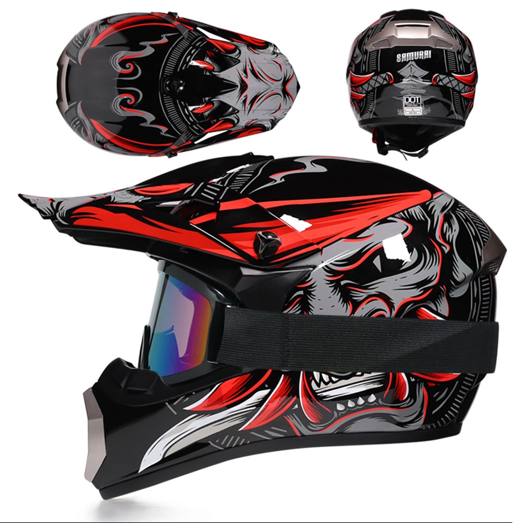 Casco da motocross, per bambini, per giovani, per motociclismo, downhill, full-face, casco da motocross da uomo, con occhiali, casco integrale da cross, casco da motocicletta MTB Enduro Quad