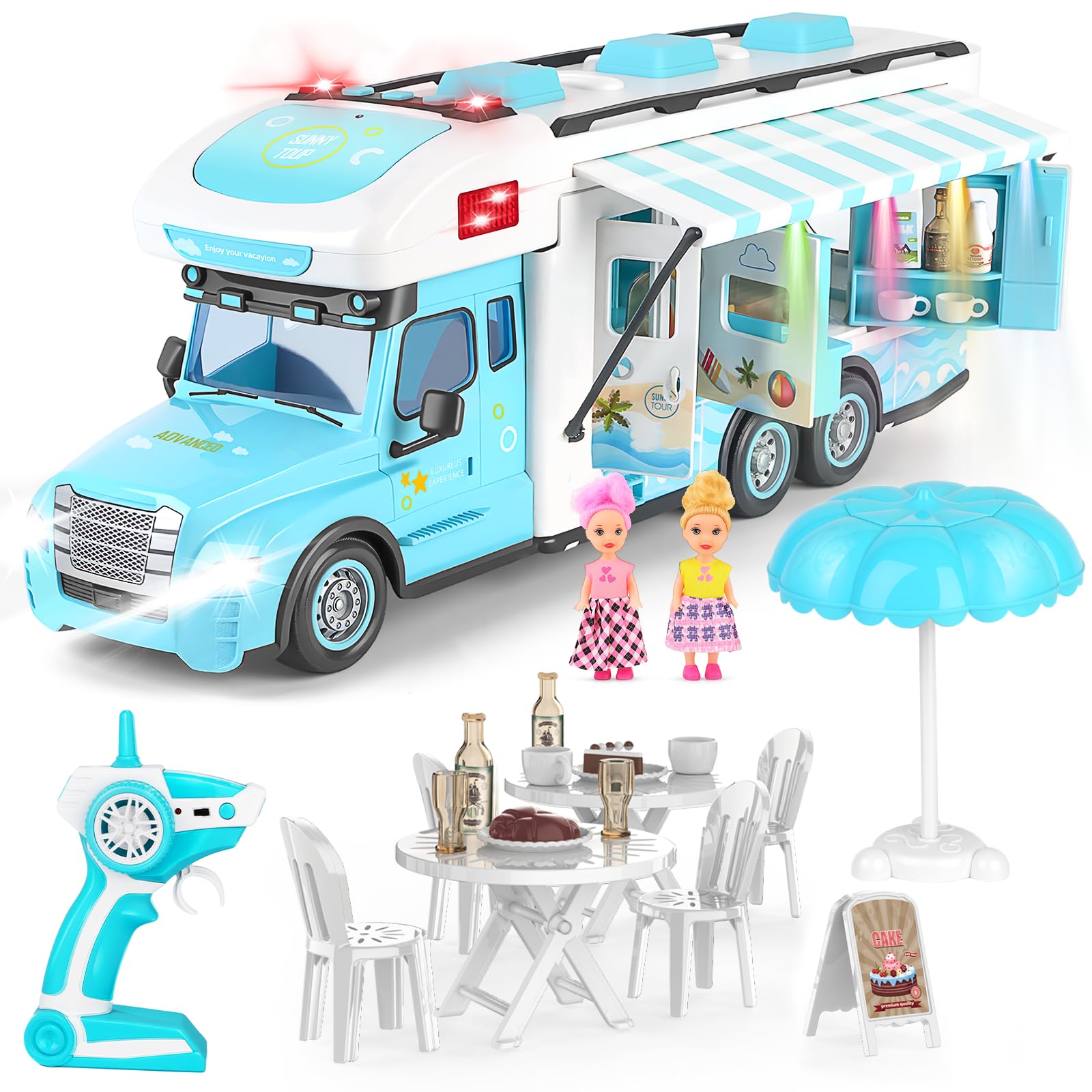 Charmofun Macchina Telecomandata Per Bambina, Auto Radiocomandata Blu Con 2 Bambole, Telecomando, Luci E Suoni, Auto Telecomandato Ragazze 6 -12 Anni, Natale Compleanno Regalo (Blu)