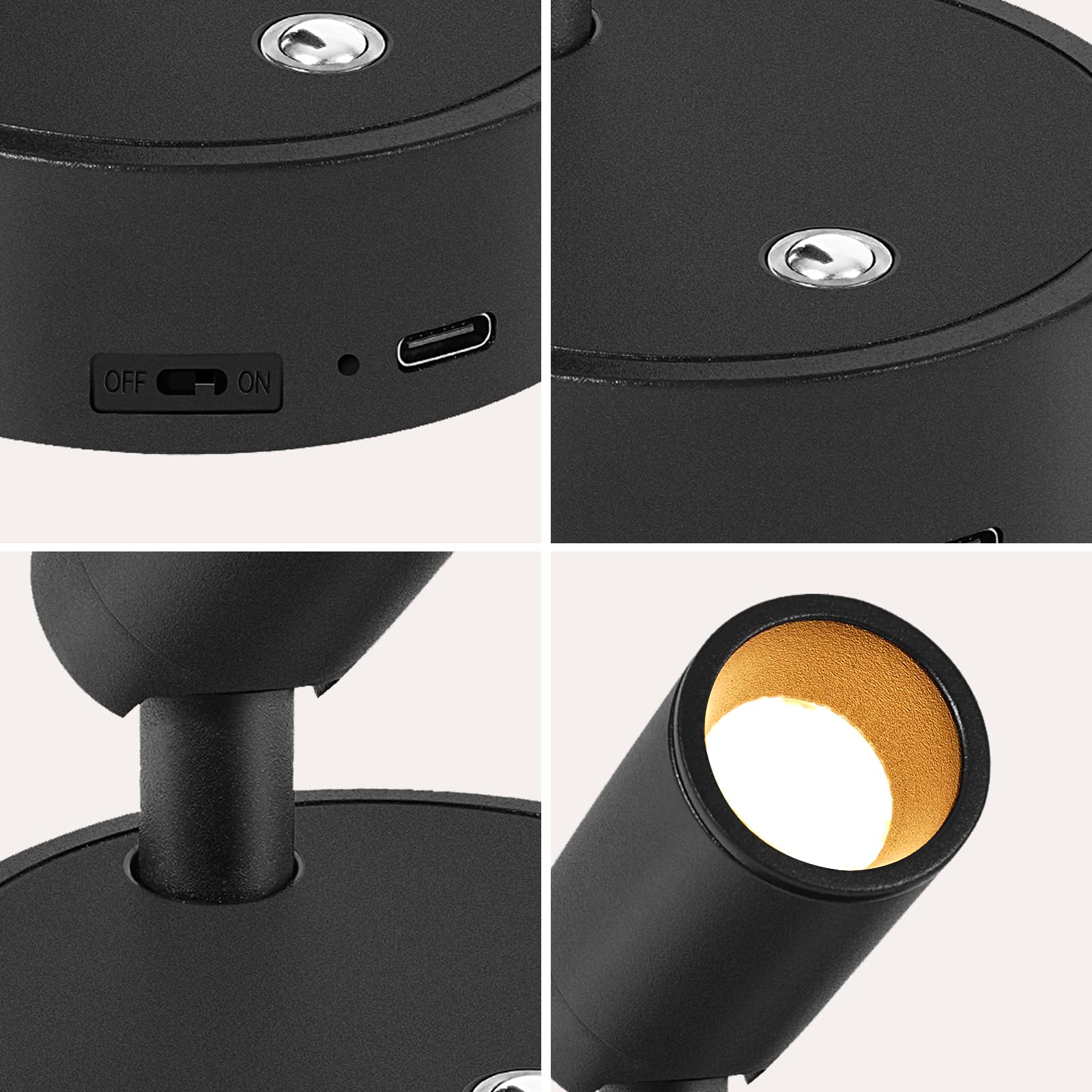 Kambo LED Lámpara de Pared Recargable 4000mAh, Aplique Foco Táctil y Control Remoto con Temporizador, Pequeños Foco Luz para Planta, Obras de Arte, Habitación, Estar, 2 Pieza