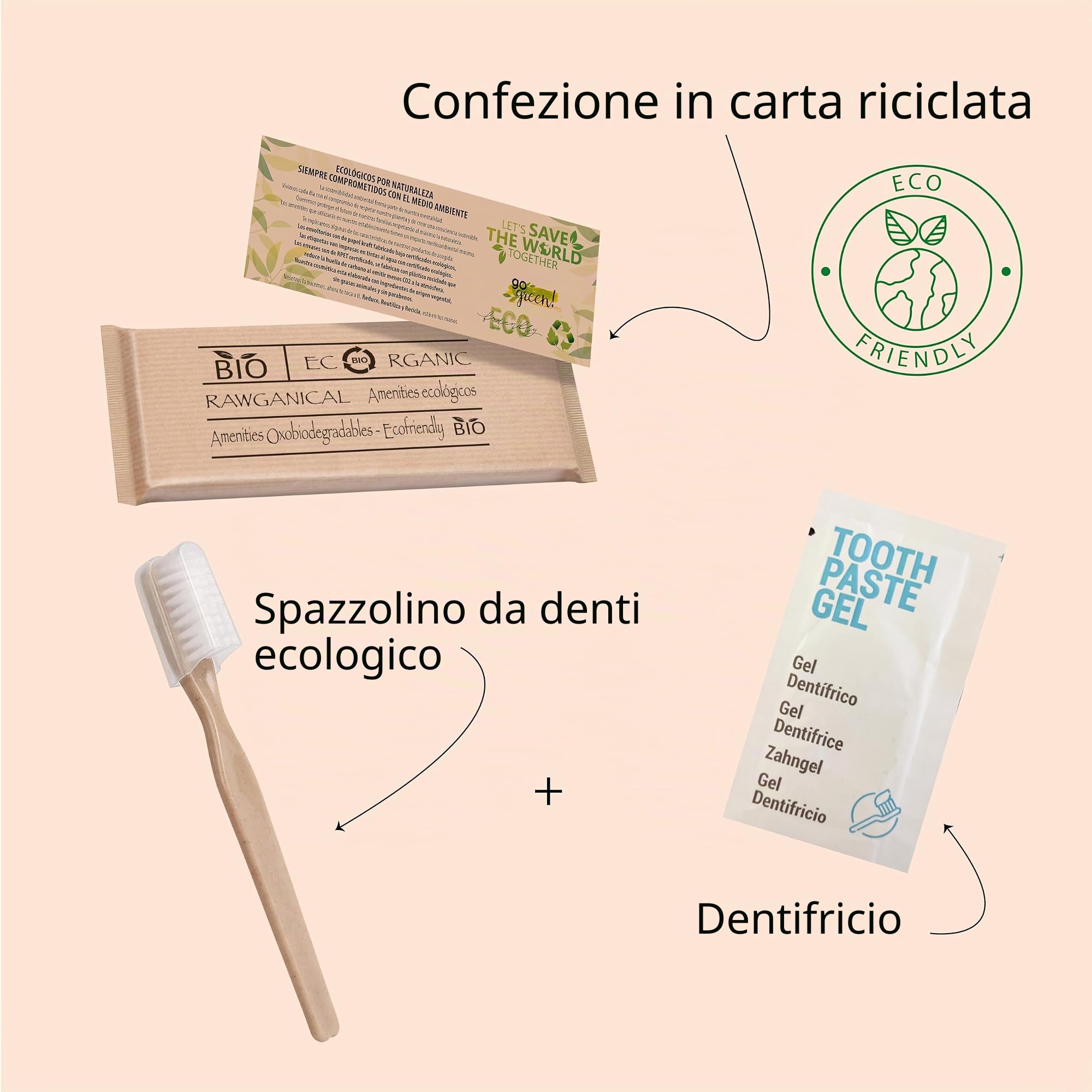 50 kit di igiene orale con spazzolino e dentifricio | Kit ecologico confezionato singolarmente | Perfetto per hotel, viaggi e ospiti | 50 set di igiene dentale