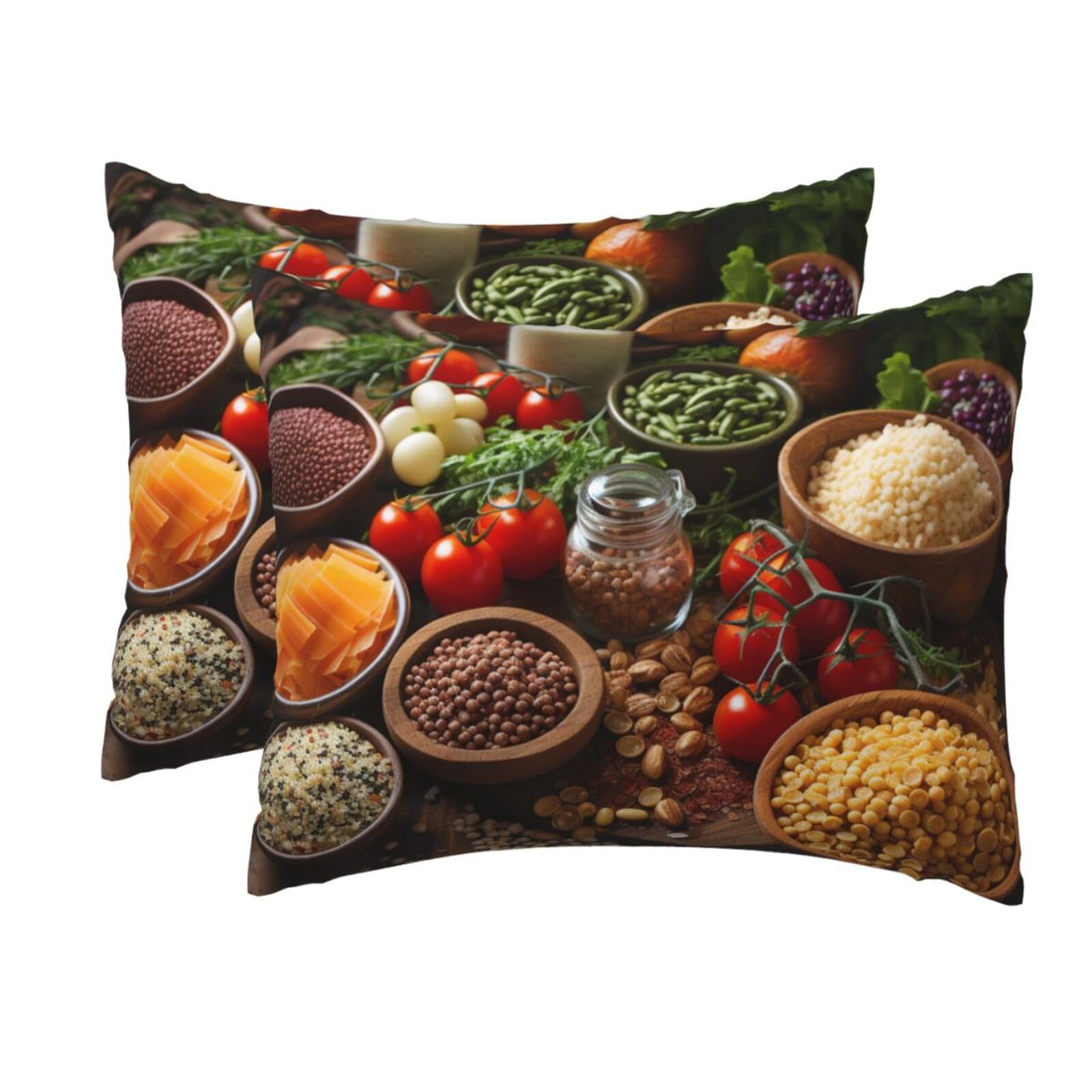 2 Pack Standard Size Pillow Cases for Hair and Skin Soft Breathable Pillow Case Covers with Hidden Zipper Farmhouse Food Pictures Pillowcase 20x26 Inches Pillow Cover for Sleeping Gift