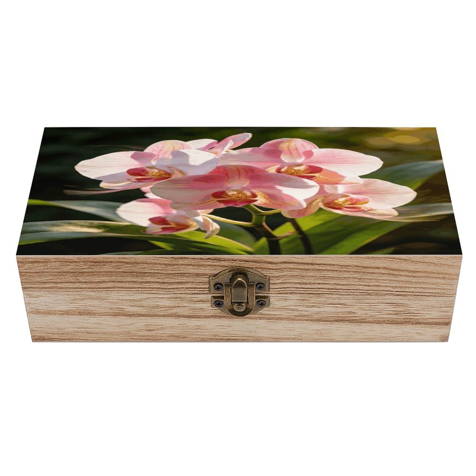 LZQPOEAS Orchid Blossom Wooden Keepsake Box Wooden Storage Box Container with Hinged Lid Beautiful Wood Memory Box Decorative Jewelry Case for Crafts Art Hobbies & Trinket Storage