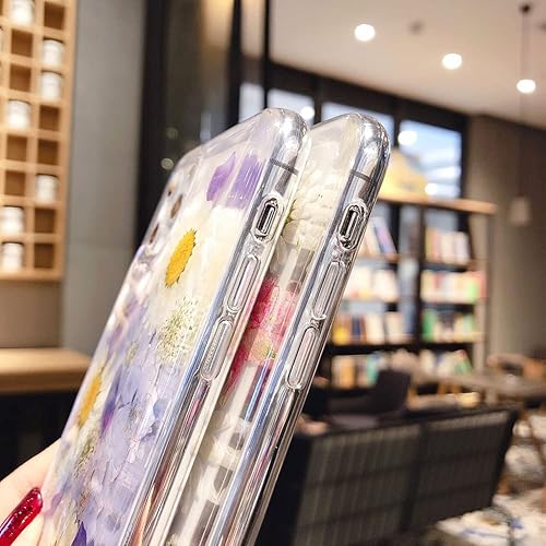 Miniatura 6 de Abbery Funda diseñada para iPhone XR, transparente y con diseño bonito de poliuretano termoplástico suave y flexible de goma prensada, flores reales