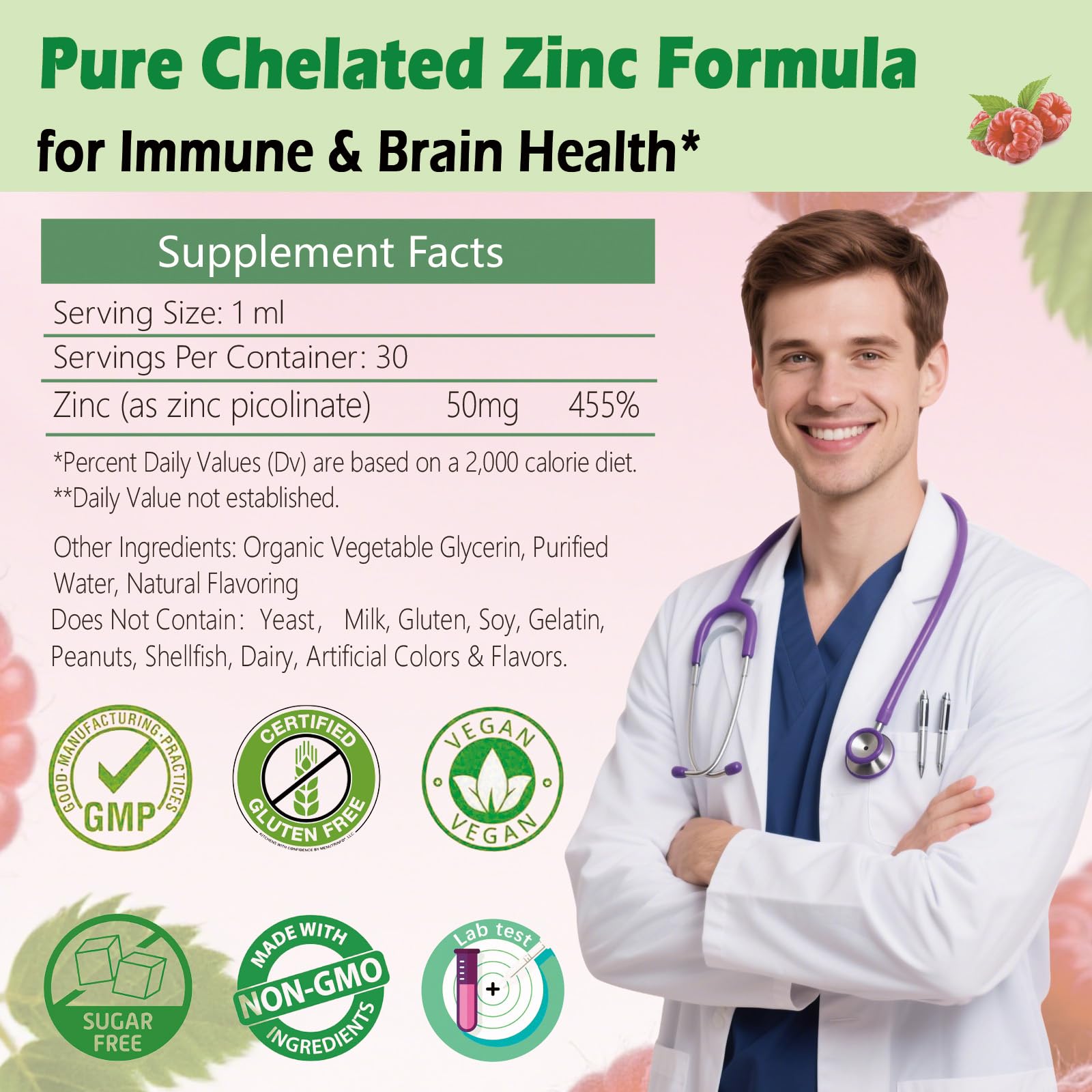 Zinc Picolinate 50mg Liquid Drops, Chelated Zinc Supplements for Men Women Kids Support Immune Skin Eye Health & Enzyme Function, Liquid Zinc Raspberry Flavor, Vegan Non GMO Gluten Free, 30 Servings — Amazon image 8