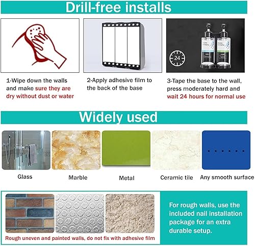 Miniatura 6 de Dispensador de champú y acondicionador de pared, dispensador de ducha de 3 cámaras sin taladro, dispensador de jabón de ducha recargable de 17 onzas