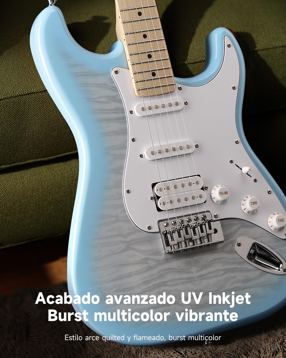 Donner DST-90 Guitarra Eléctrica 39 Pulgadas, Kit de Guitarra Eléctrica para Principiantes con Amplificador, Pastillas HSS, Funda, Afinador, Cejilla, Correa, Cuerdas, Cable y Púas, Plumbago Burst
