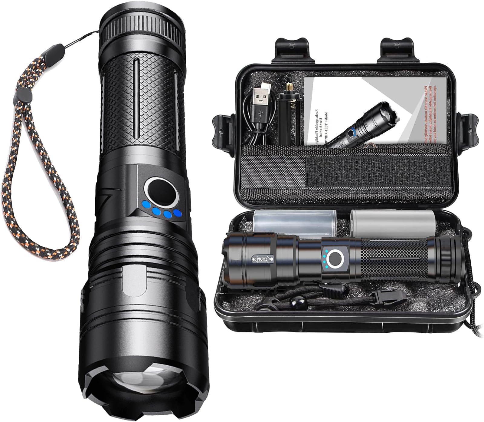 Rechargeable Led Flashlight Torch,Waterproof Flashlight High Lumens Handheld Flash Light for Emergencies, Camping, Hiking,5 Modes LED Flashlight Adjustable