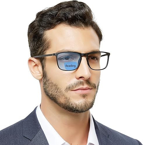 OCCI CHIARI Anteojos de lectura bifocales anchos para hombres con bloqueo azul de transición (1.0 1.5 2.0 2.5 3.0 3.5)