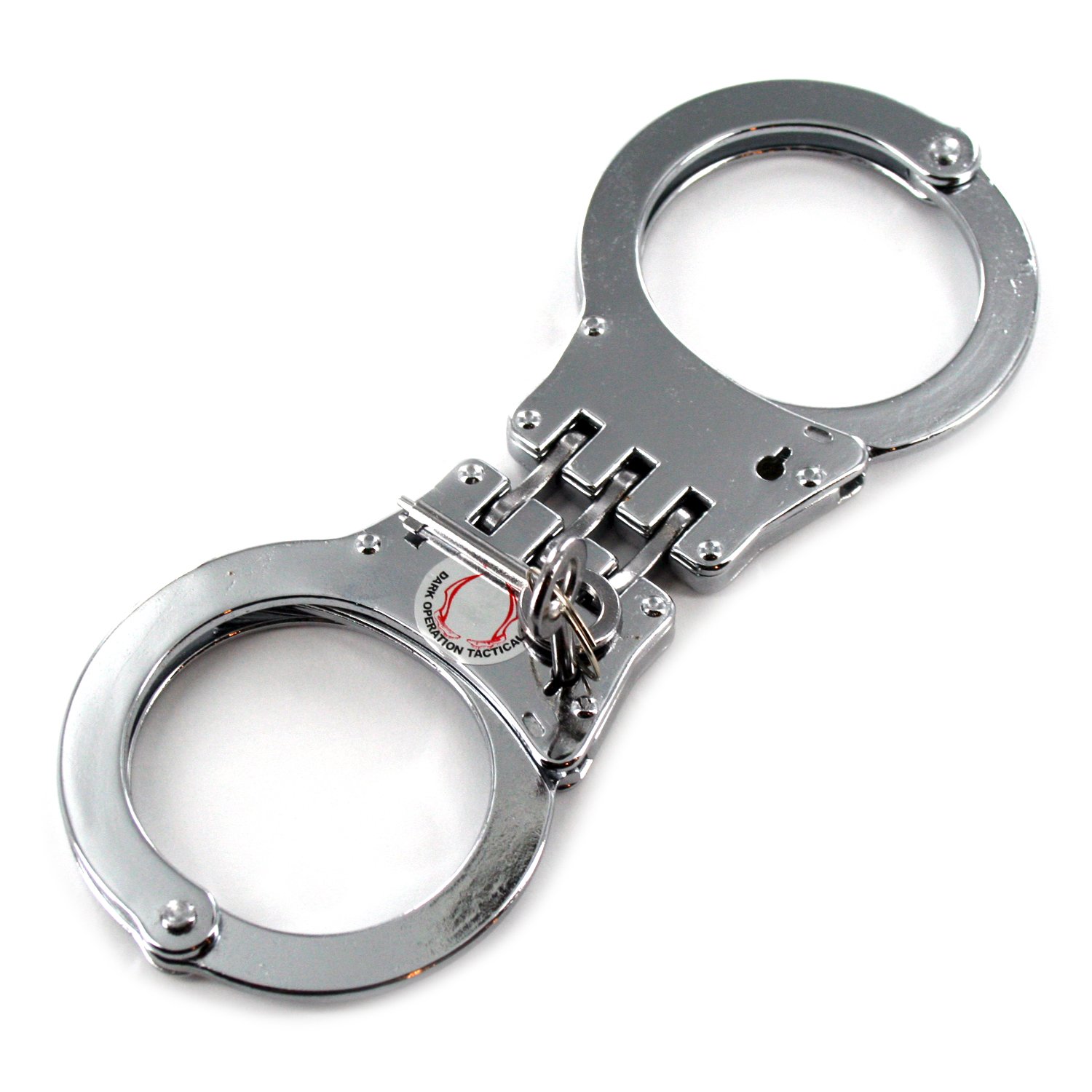 Ace Martial Arts Supply Professional Heavy Duty Black Hinged Police Style Handcuffs Double Lock with Duty Handcuff Nylon Case Holster (Silver Hinge)