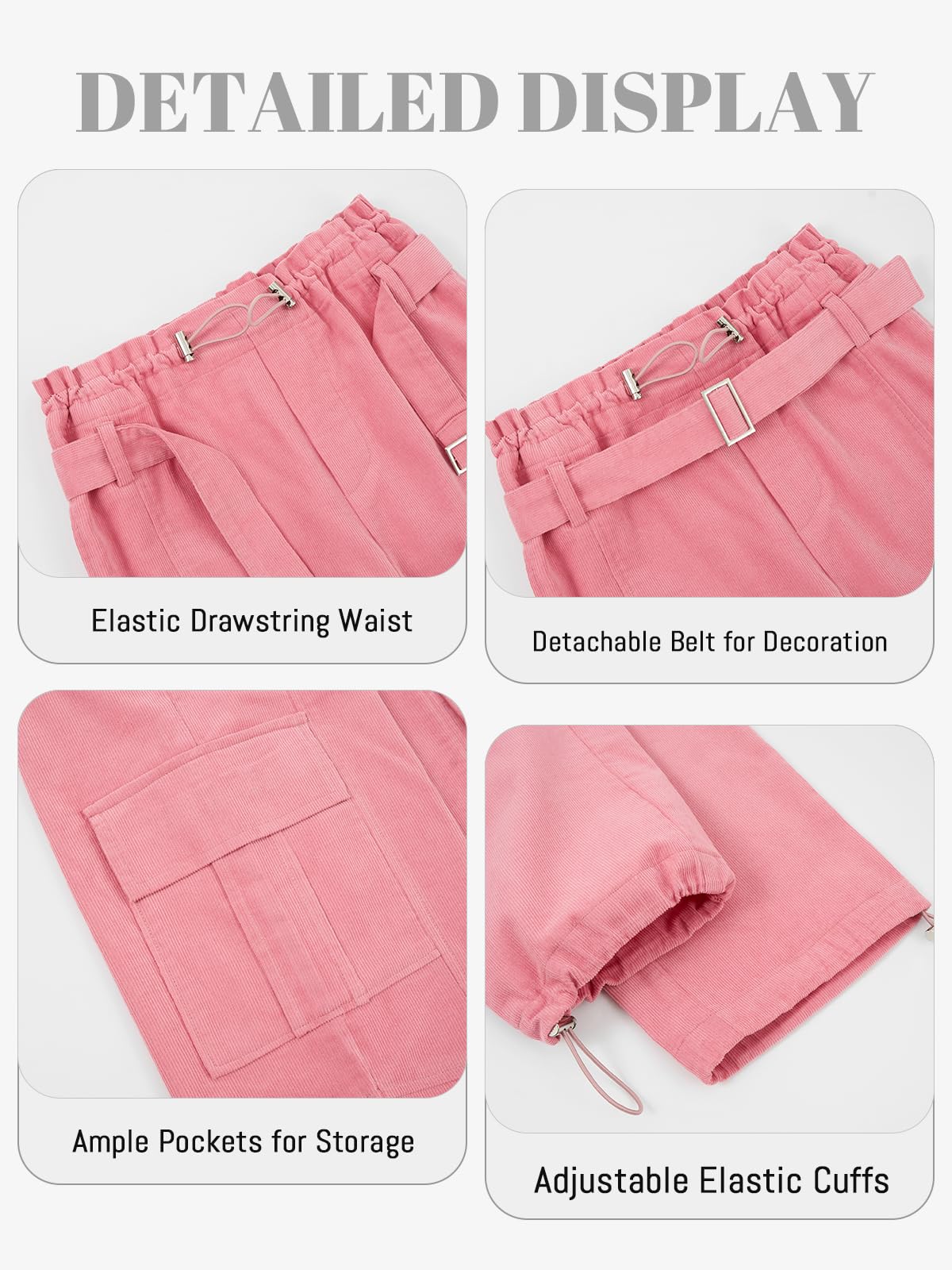 Pantalones de Carga para Niñas con Cinturón Ajustable Elástico de Cintura Alta Corduroy Joggers Niños Hip Hop Danza