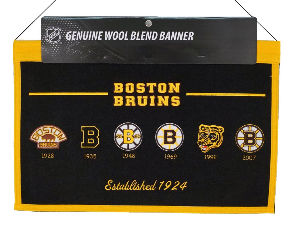 Boston Bruins - Established 1924 - Classic Logos through the years Wool Heritage Dynasty Banner 22 x 14
