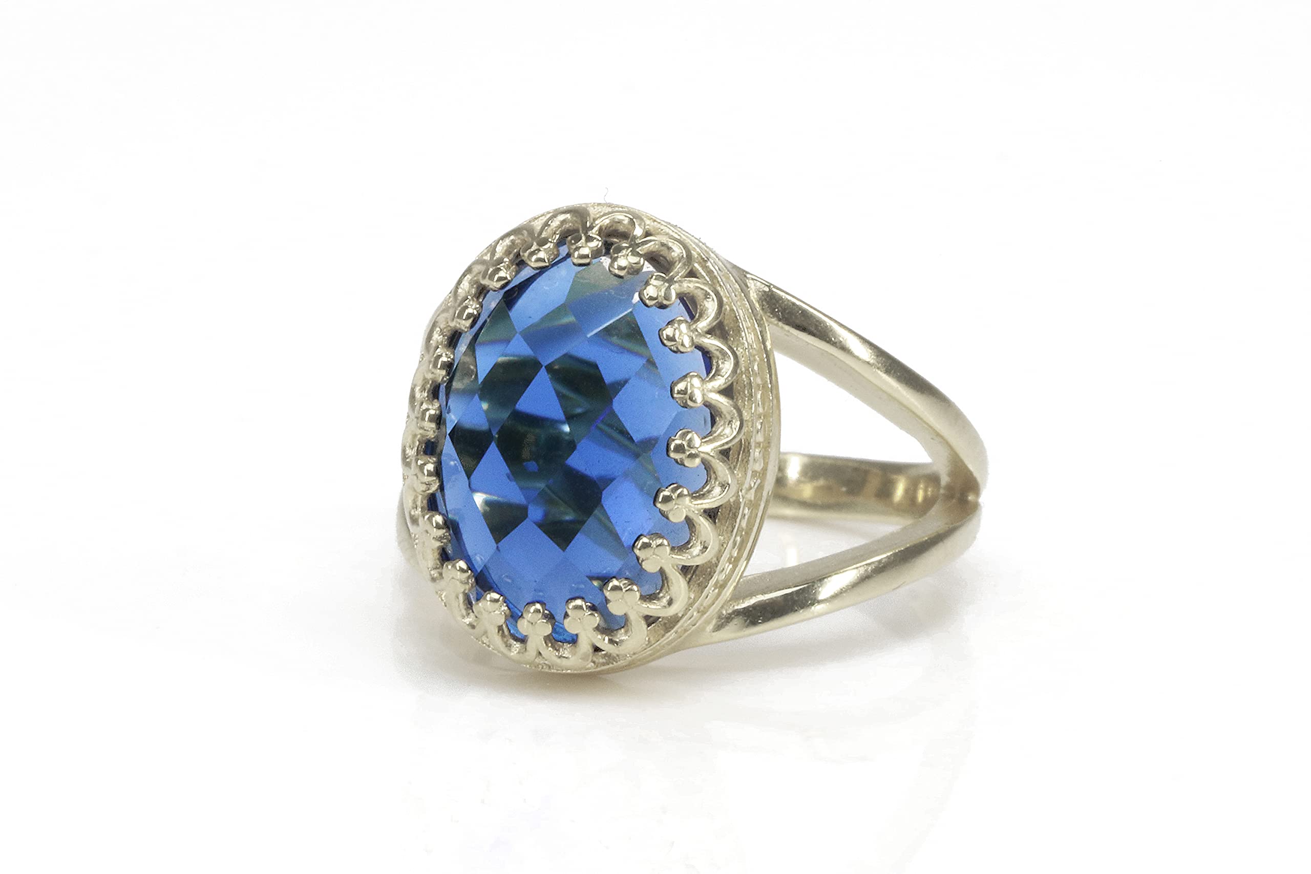 Anemone Schmuck Facettierte Saphir Ring - Vintage-Inspirierte Gelbgold-Ring - Individuelle Mode und Geschenke Oval Ringe für Frauen - Engagement, Versprechen, Geburtsstein Ringe für Sie