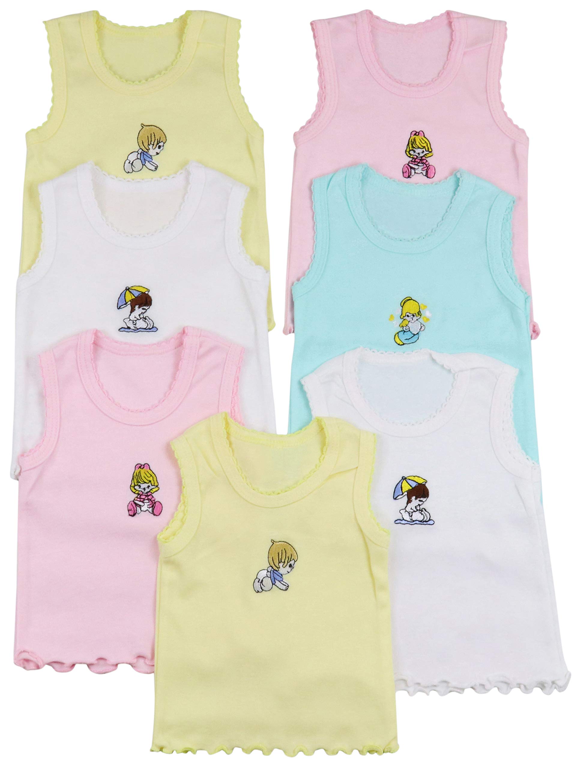 ToBeInStyle Girl's 4 Pack 100% Cotton Ruffle Hem Tank Tops Super Soft Undershirts