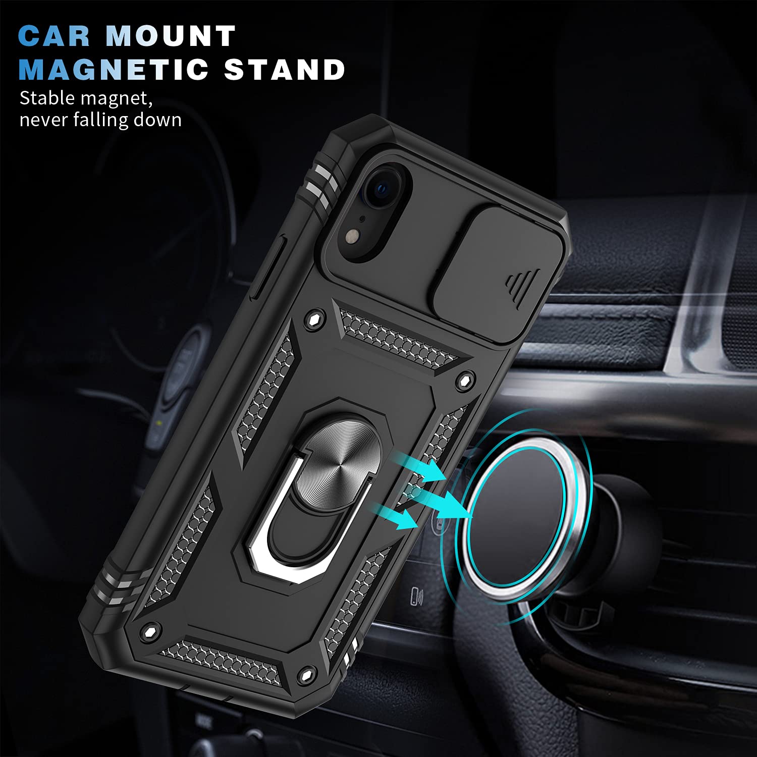 Custodia Per IPhone Xs Max Con Protezione Fotocamera Scorrevole – Antiurto Con Supporto Magnetico – Nero - 4