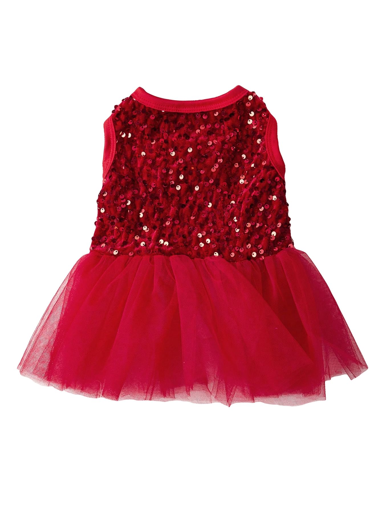 QWINEE Sparkly Sequin Dog & Cat Dress - Tutu Bling Princess Skirt Tutu - Red, XS - Summer Birthday Party Dress for Small to Large Dogs & Cats
