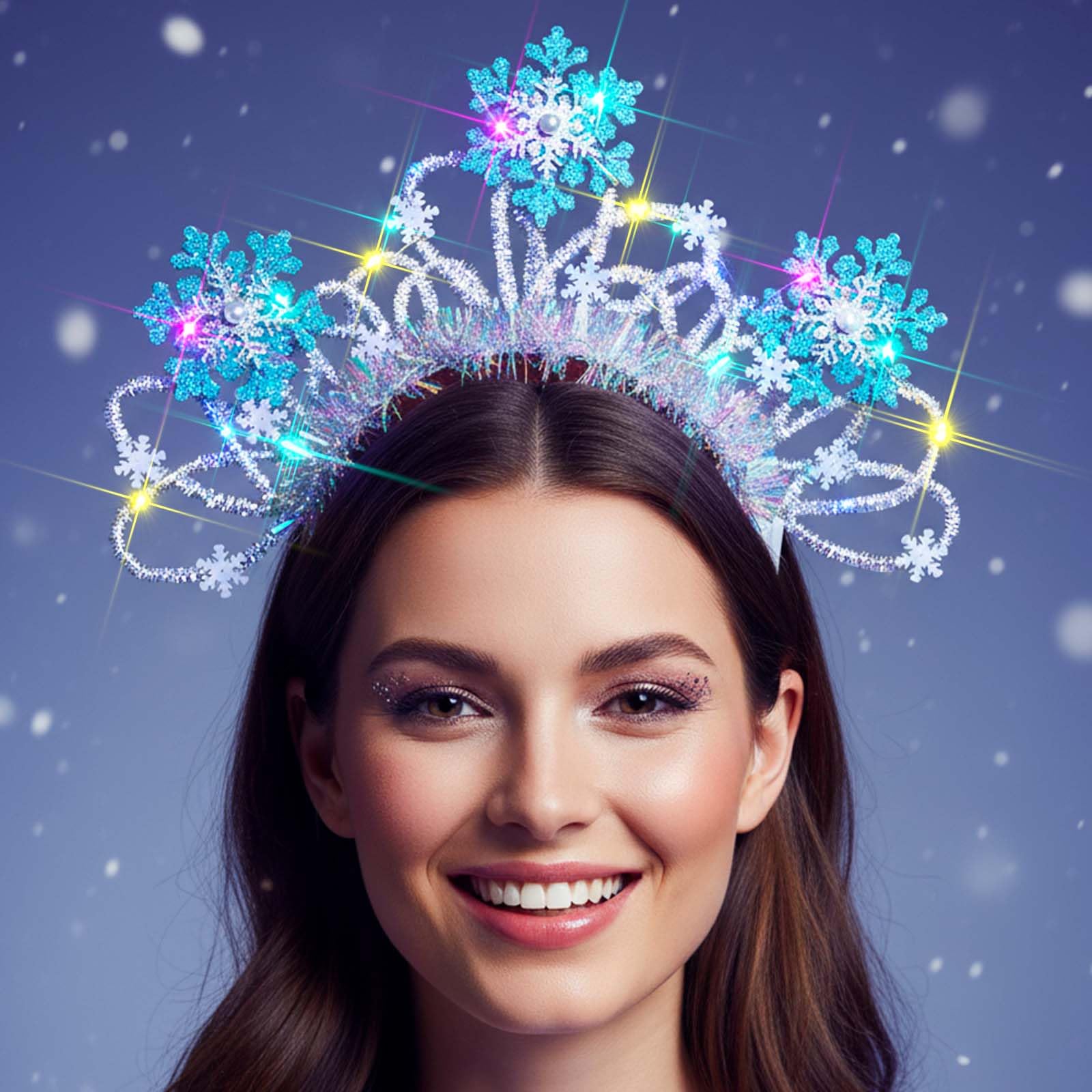Lorealri Light Up Headband Led Snowflakes Headband Glowing Rave Festival Party Princess Dress Up Headwear for Women (Blue-White A)