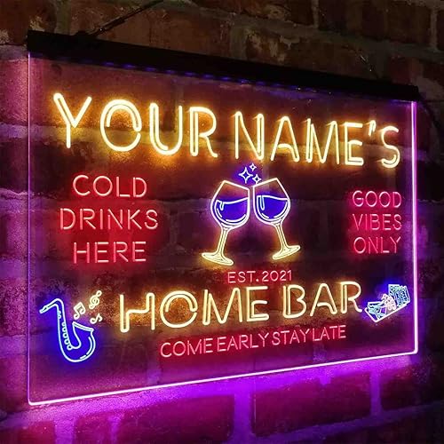 Miniatura 7 de ADVPRO Letrero de luz de neón LED tricolor personalizado con copa de vino tinto, decoración artística grabada en 3D  Personalizar nombre, fecha,