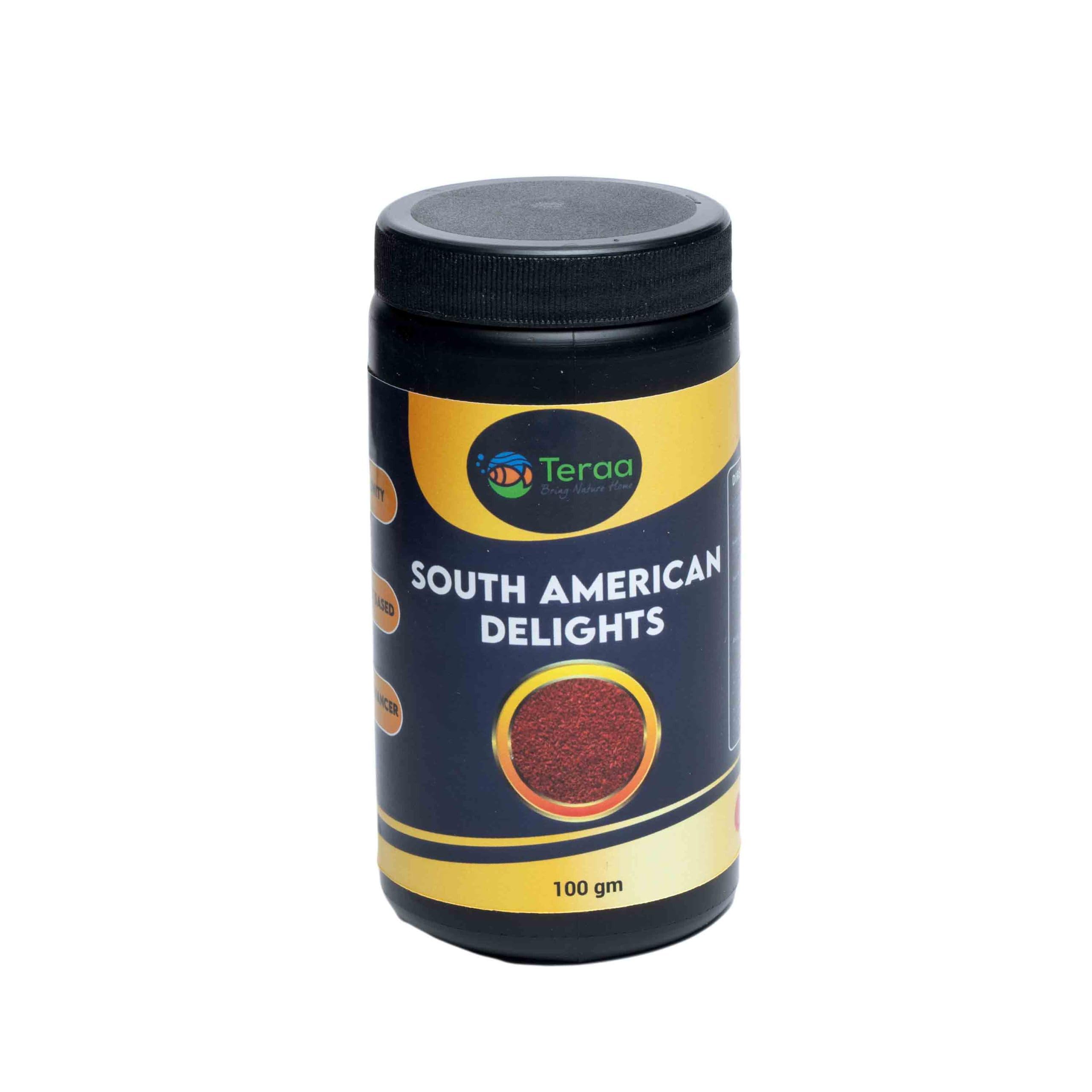 Teraa South American Delights: Tailored Nutrition for Vibrant Cichlids - Enhance Color,Health,and Vitality with a Premium Diet Designed for Your South American Fish (100 Gram),All Life Stages,Pellet
