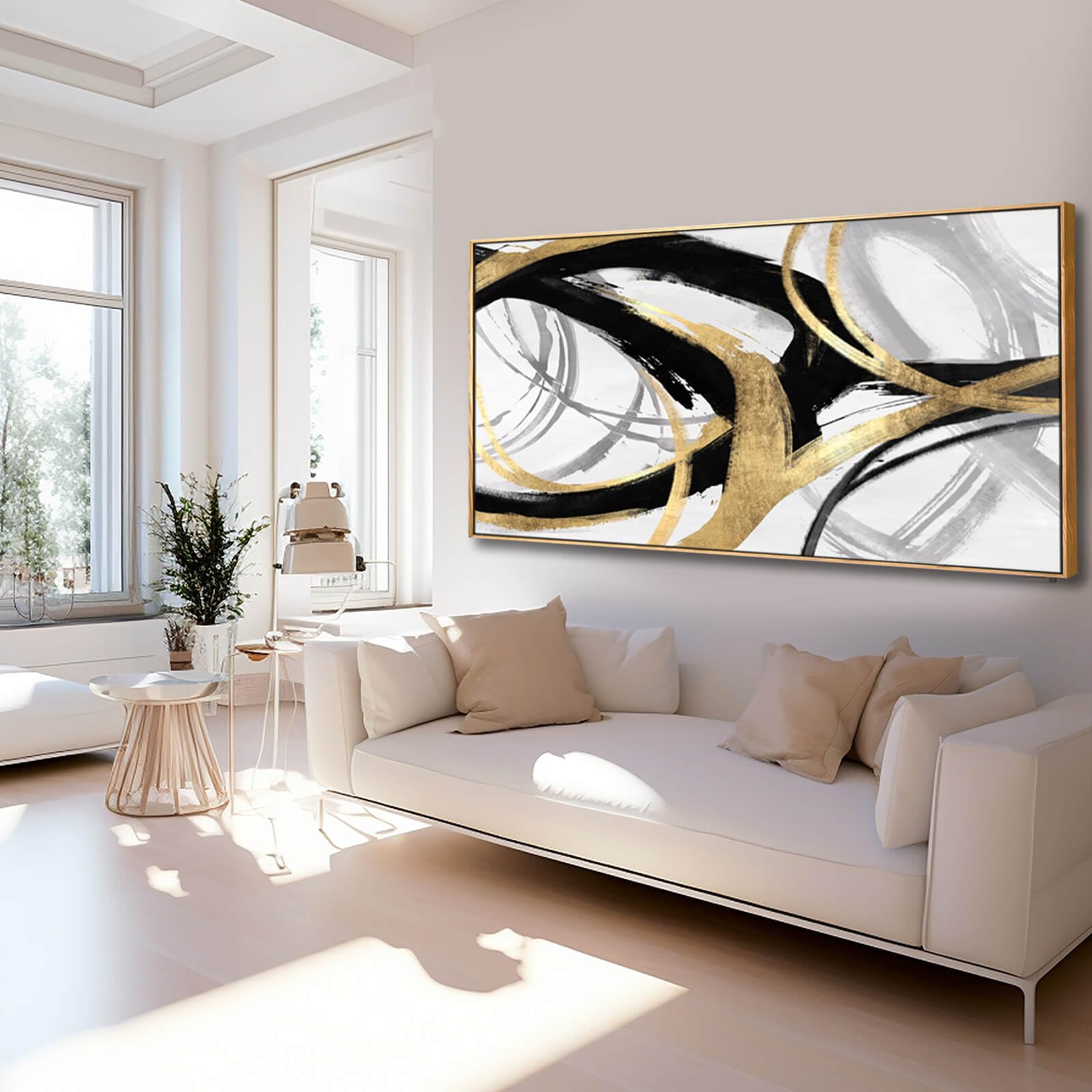 ( similar to the photo)Abstract Wall Art Pictures for Living Room Gold Wall Decor Line Art for Bedroom Kitchen Home Office Decoration Framed Art 24"x48"