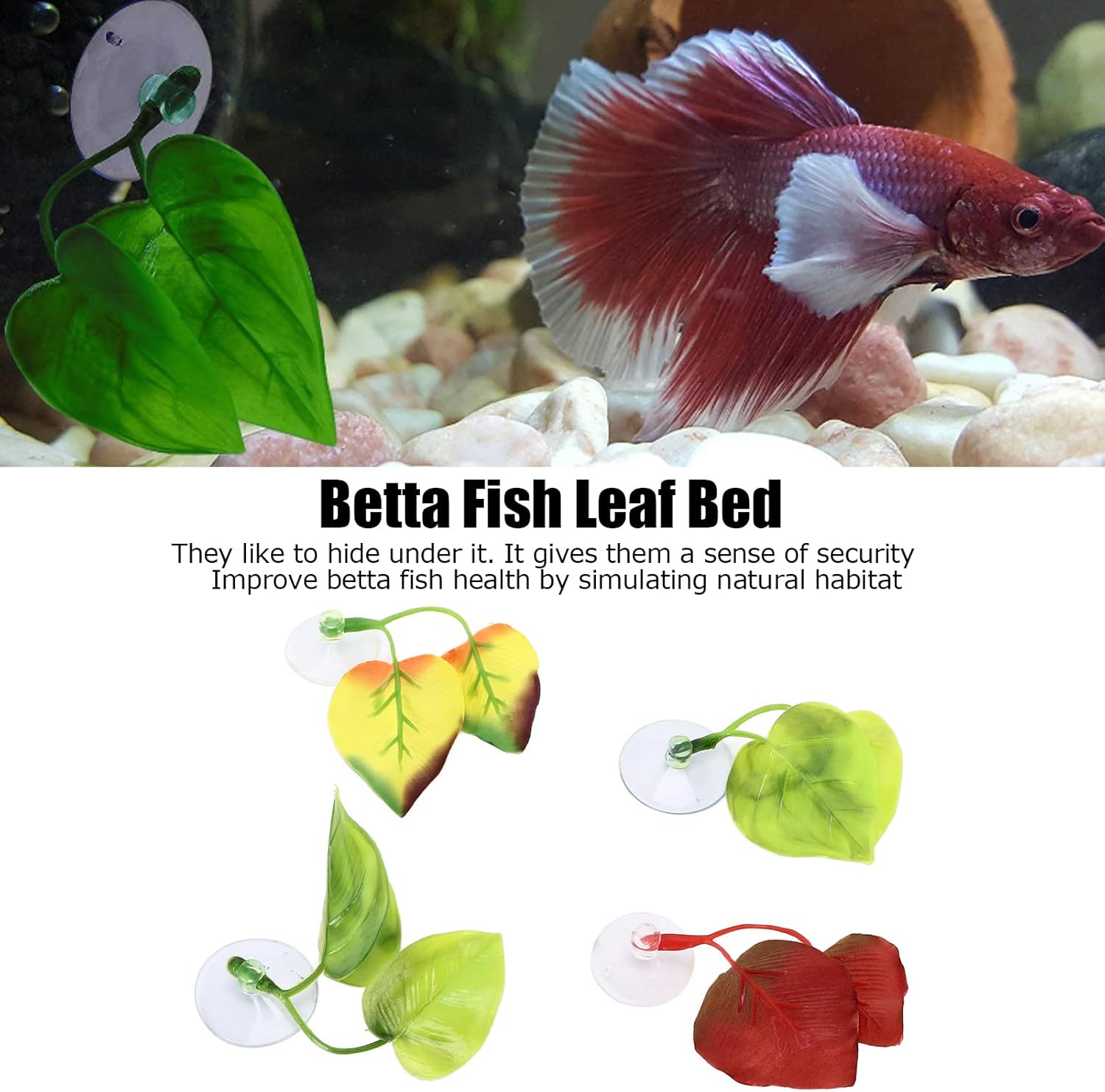 HEEPDD 4pcs Betta Fish Leaf, Lightweight Realistic Resting Spot Silk