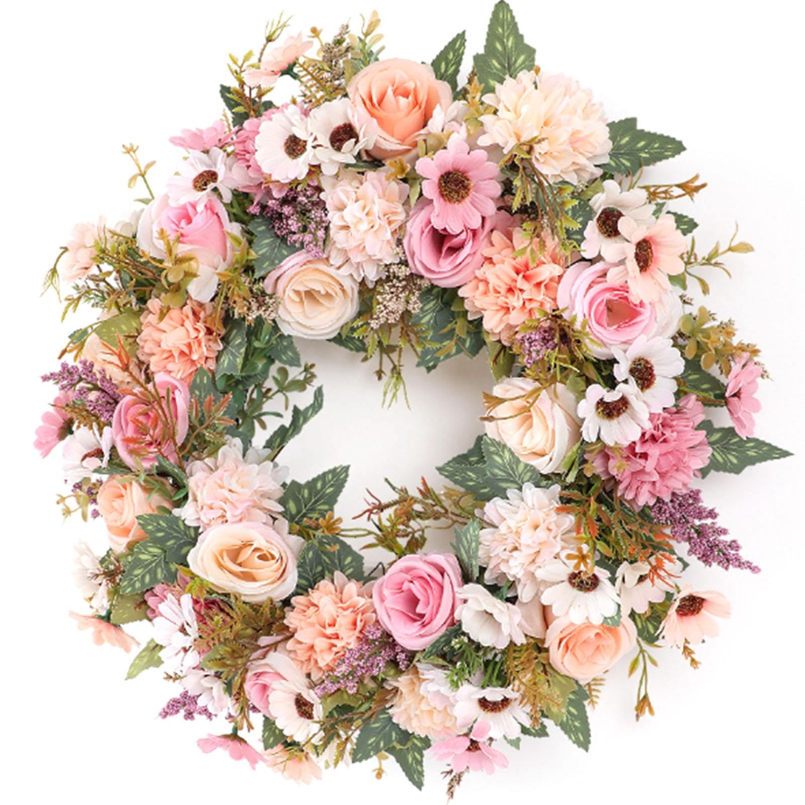RIZGHWOY Ghirlanda Artificiale di Rose e Ortensie da 45 Cm, Decorazione Primaverile (Ghirlanda di rose di ortensie rosa primaverile)