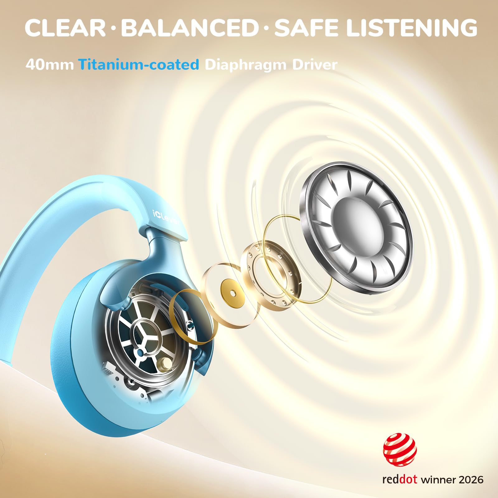 iClever Q950 Casque antibruit pour enfant, protection auditive certifiée | SafeSound Tech 3.0, certifié TÜV, adapté à l'autisme, lauréat du Red Dot Award, 60 heures de jeu, boîte de rangement