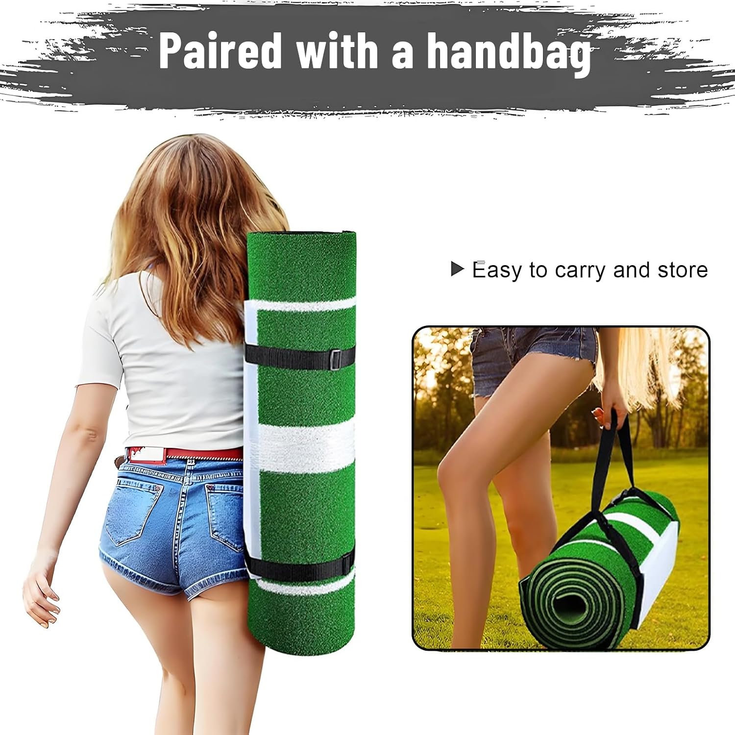 Softball Pitching Mat, 10x3FT Portable Softball Pitching Mat with Rubber and Powerline, Artificial Grass Pitching Mound with Carry Strap, Indoor Outdoor Baseball Practice Pad for Pitchers