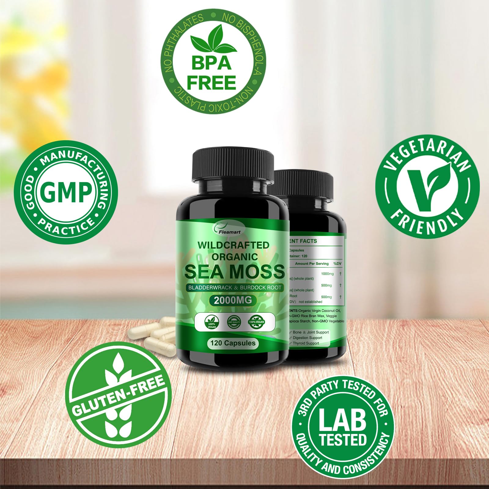 Sea Moss Capsules with Raw Sea Moss, Wildcrafted Bladderwrack, Burdock Root — Amazon image 2