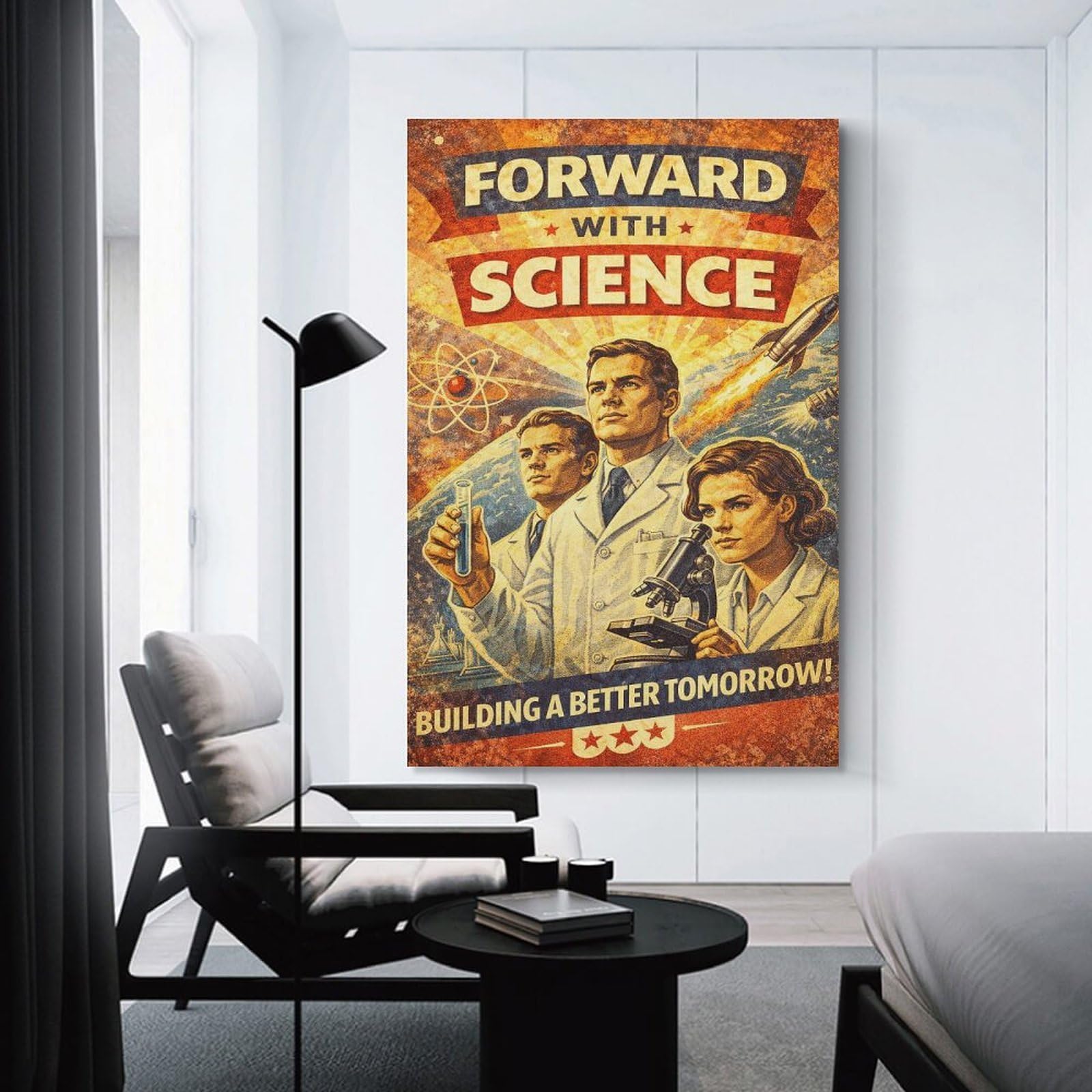 Junmoney Forward with Science Vintage Room Decor Wall Art, 08x12inch(20x30cm), for Entrance Walls, Hall Decor Or Foyers, A Neat Decor Update for Hallways