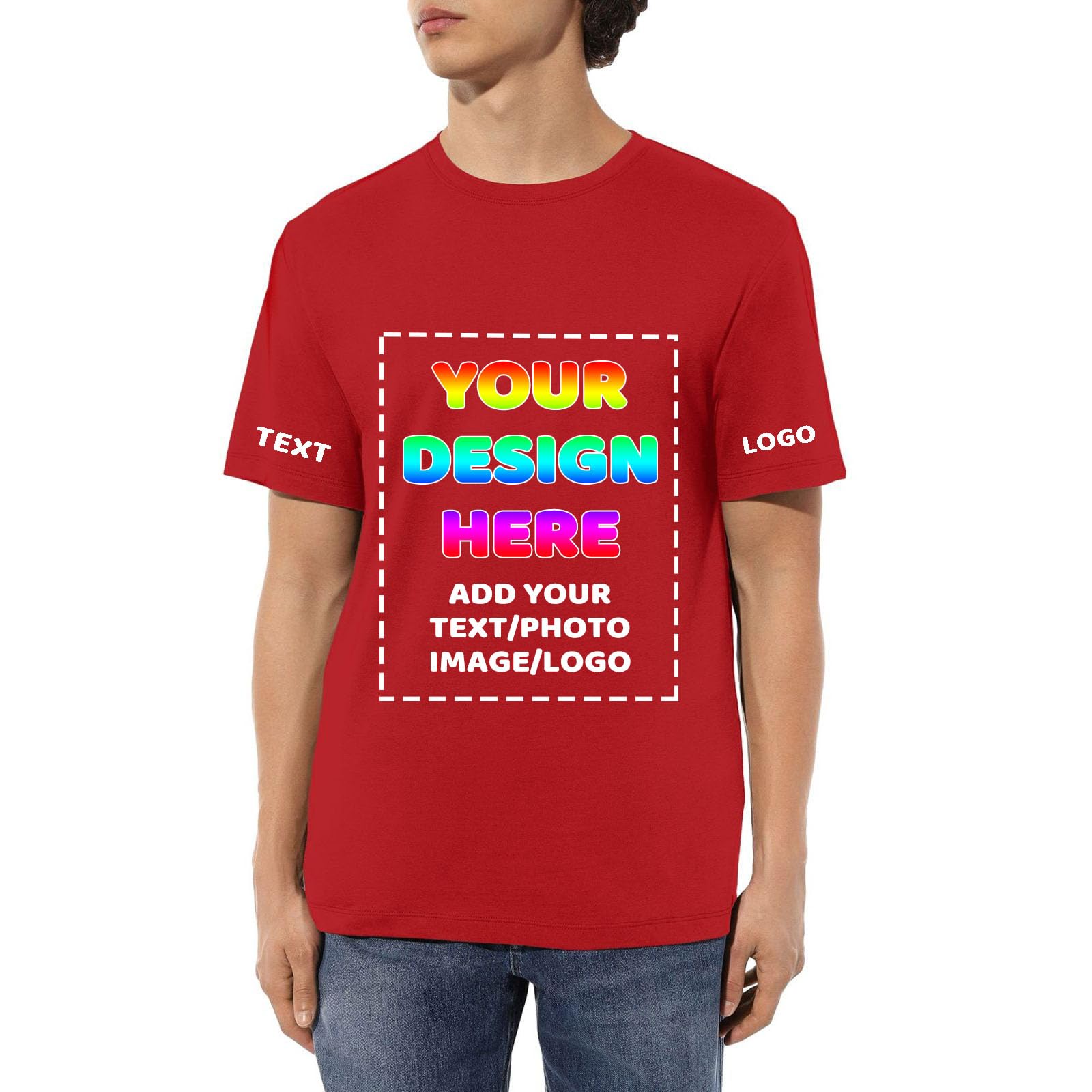 DOHXQM Custom Unisex T-Shirt Personalised Name, Gift for Him & Her – Unique Customizable Shirt for Men & Women T Shirts Create Your Own Custom Personalised T Shirt Any Photo Any Text Red