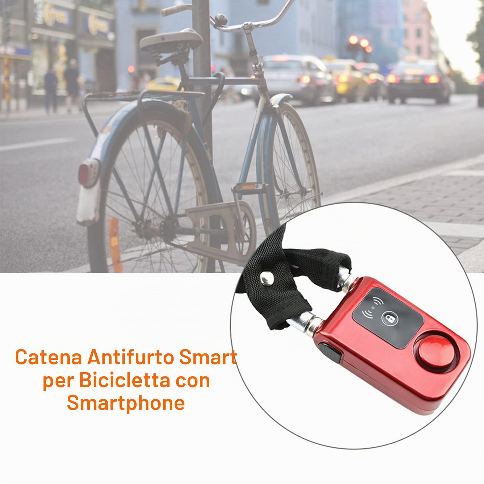 Lucchetto antifurto per bici，Blocco della moto di allarme senza chiave Blocco allarna smart ALLARM Smart Control Lock Aller Bike Chain Bike Chain per moto bici