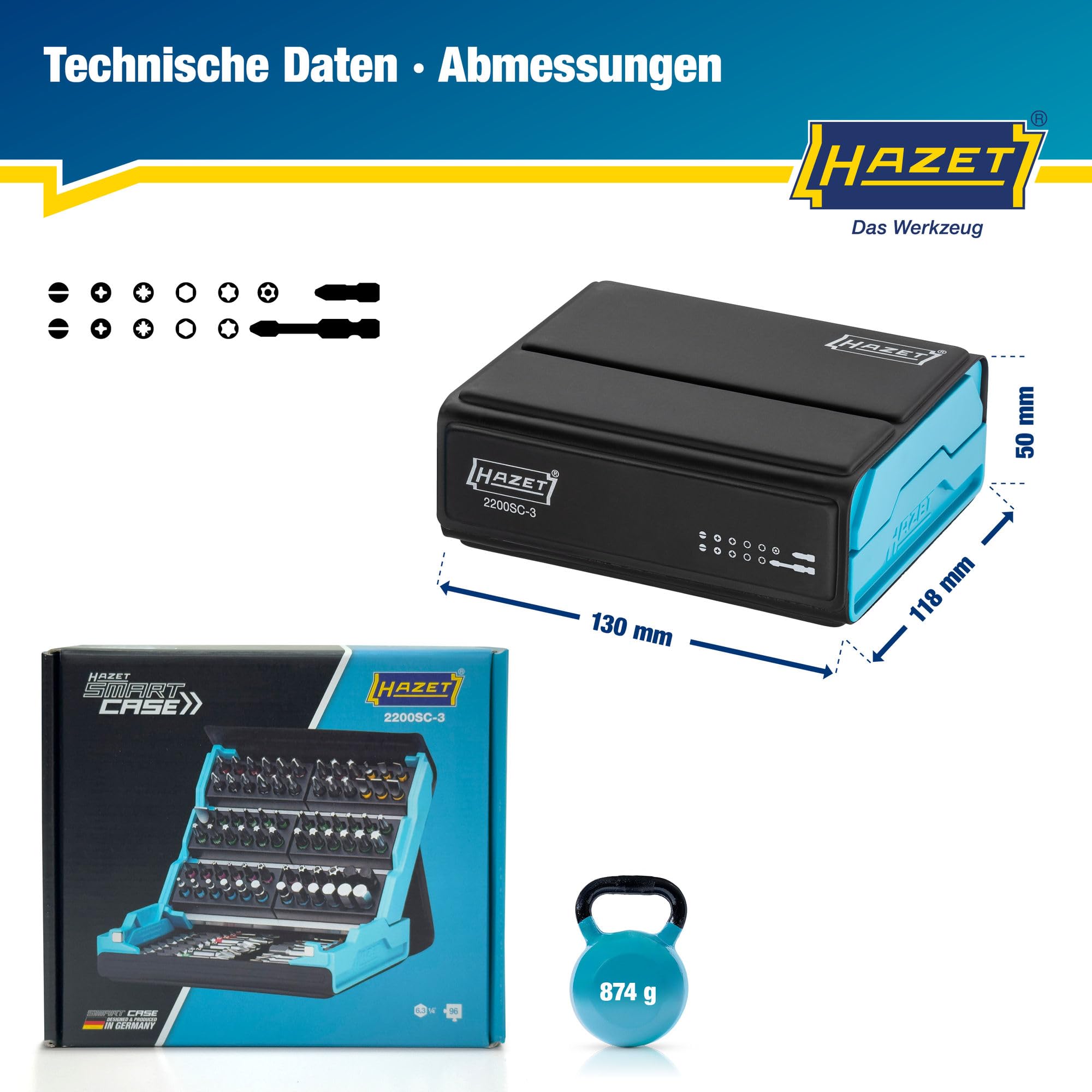 HAZET Smartcase Bit-Satz 2200SC-3 I 96-teilig, Antrieb: Sechskant 6,3 (1/4 Zoll), maximal viele Werkzeuge auf kleinstem Raum für beste Übersicht I klappbarer Werkzeug-Satz Made in Germany