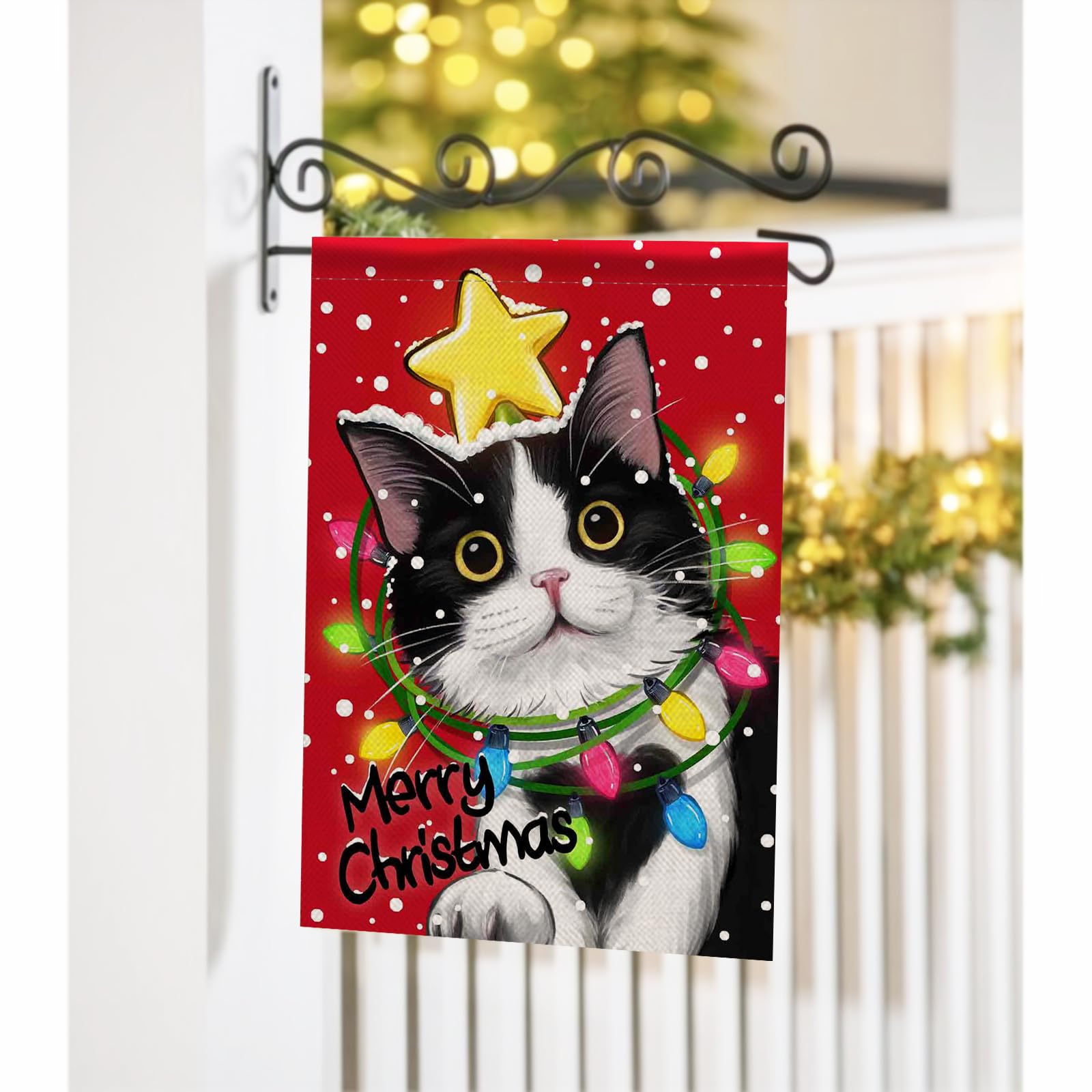 Covido Weihnachts-Gartenflagge – Merry Christmas Mit Raunzer-Katze – Perfekt Für Garten, Terrasse & Haustierfans