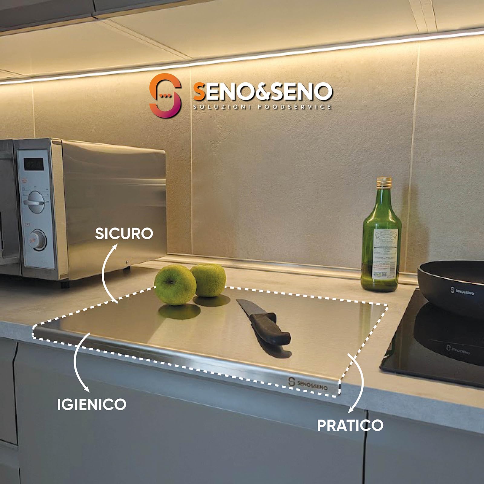 SENO & SENO Spianatoia Acciaio Inox AISI 304 – Piano Lavoro Cucina Inox Professionale 50x40 cm Made in Italy, Superficie Igienica per Impastare e Pasticceria