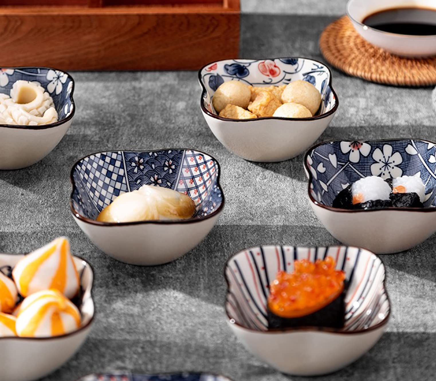 Ciotoline Aperitivo,Ciotoline per Salse,Ciotole Piccole in Ceramica,6 Set Mini Ciotole,Piatto per Salsa Di Soia Da Immersione,per Sushi, Salsa, Snack e Soia