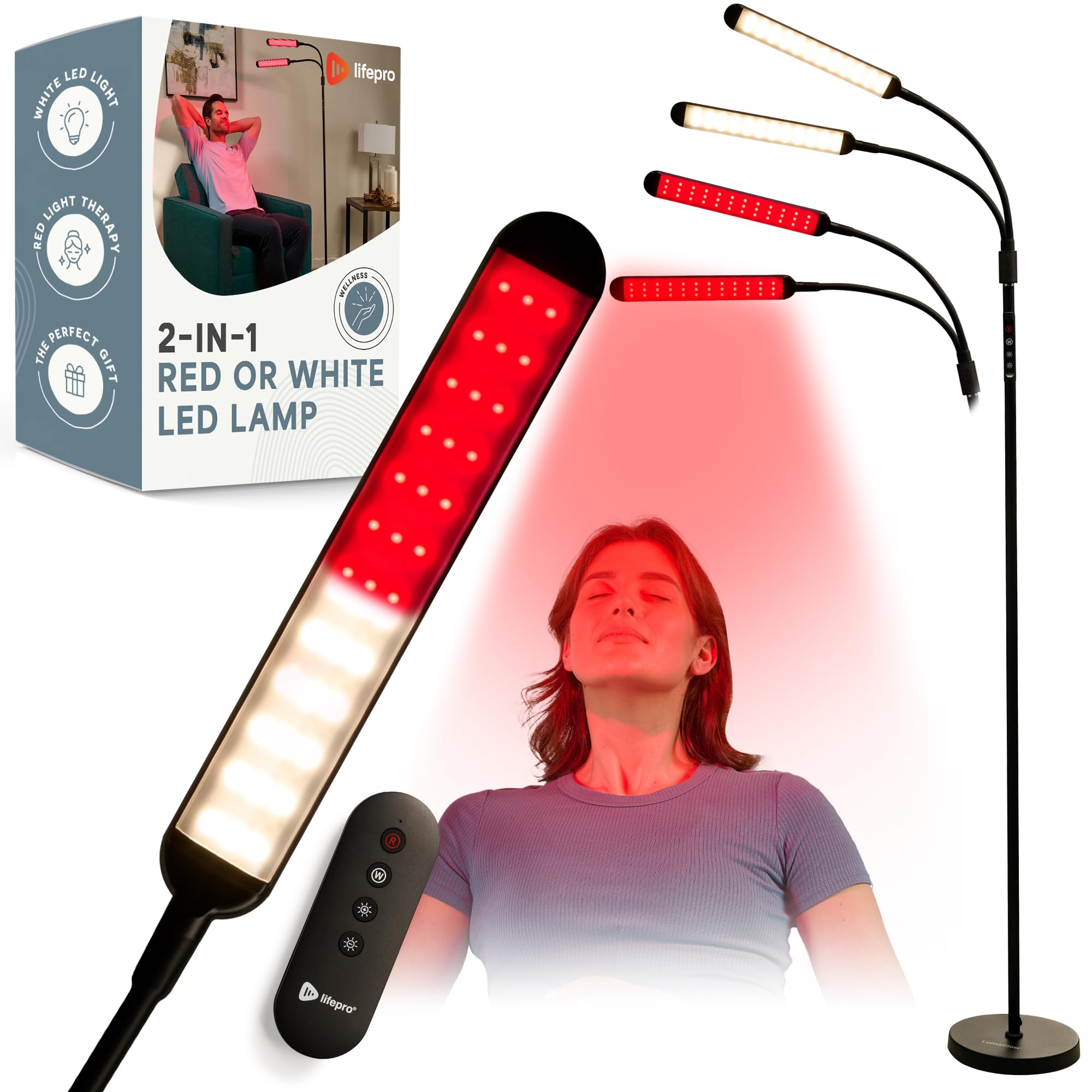 Photo 1 of LifePro Red Light Therapy Lamp & Reading Lamp - 850nm & 660nm Near Infrared and Red Light Therapy for Body -108/216 LED - Lumaglow Multi-Mode Single/Dual Head Design- Wellness and Focused Reading