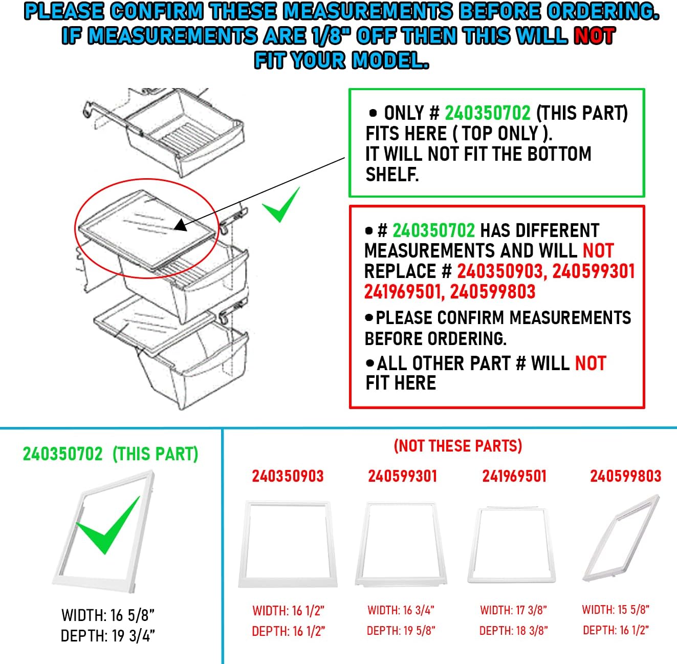 UPGRADED Lifetime Appliance 240350702 Upper Crisper Pan Cover Compatible with Frigidaire Refrigerator