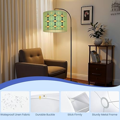 Miniatura 2 de Linen Drum Lamp Shades 1 Pack Easy Assembly 13 W x 10 H Mid Century Vintage 1950s Modern Retro Geometric Lattice Replacement Lamp Shades for Table