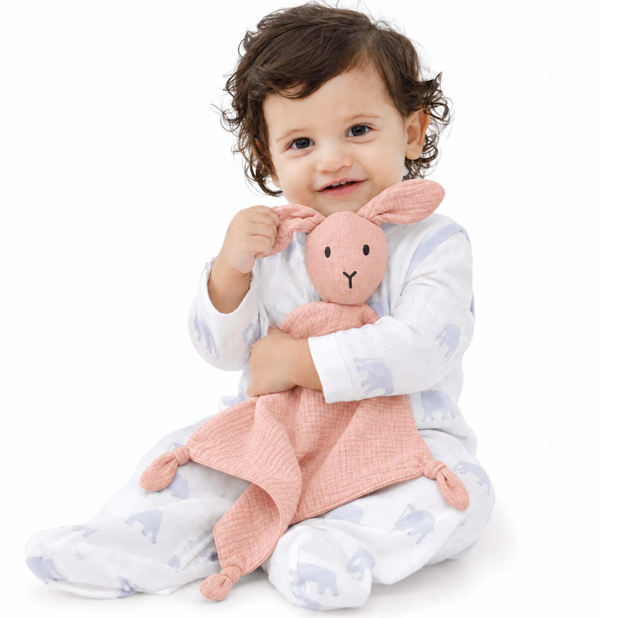 ZIGJOY Muslin Cotton Loveys for Babies Bunny Baby Security Blanket, Pink