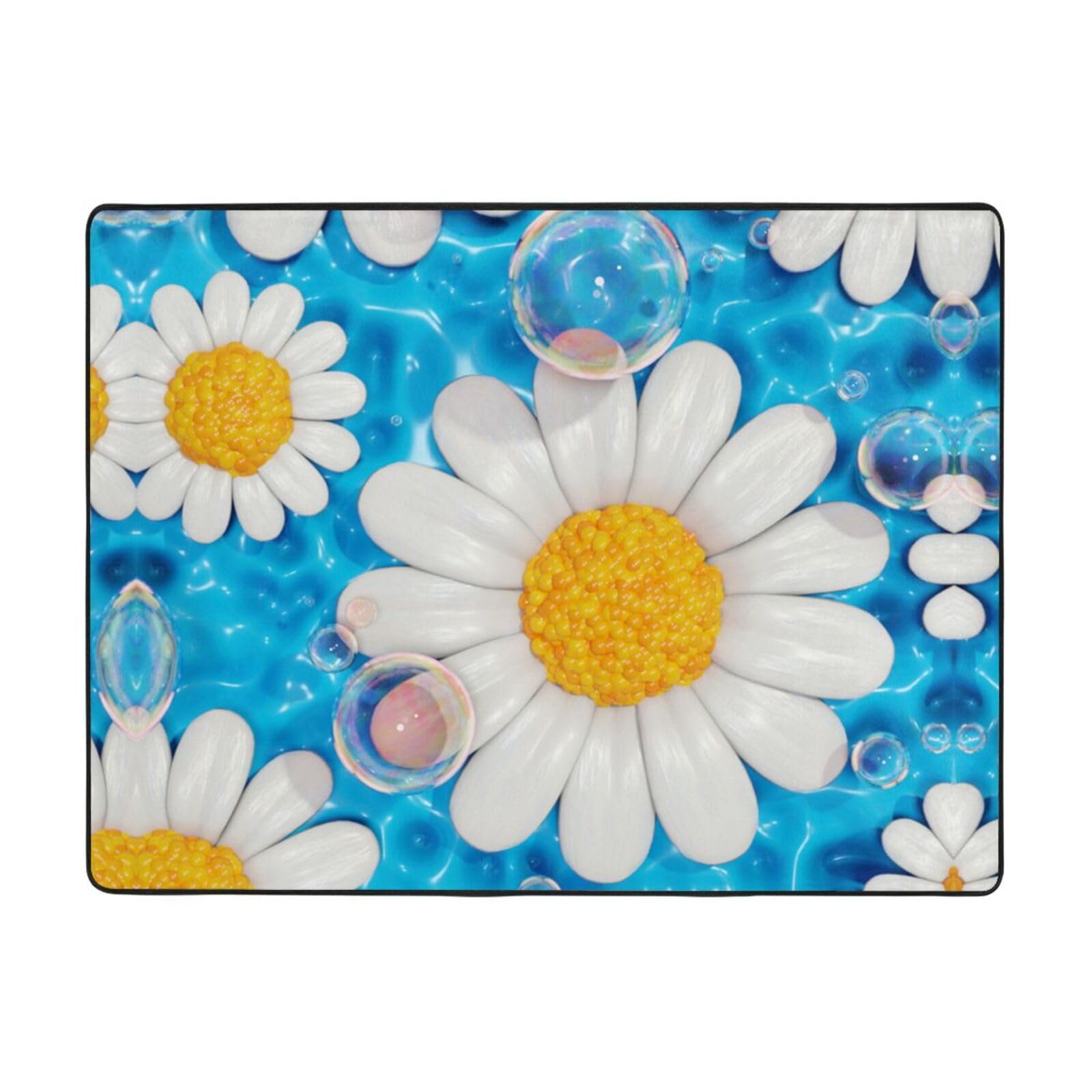 Tapis moderne flanelle douce marguerites 160x121.9 cm antidérapant chambre