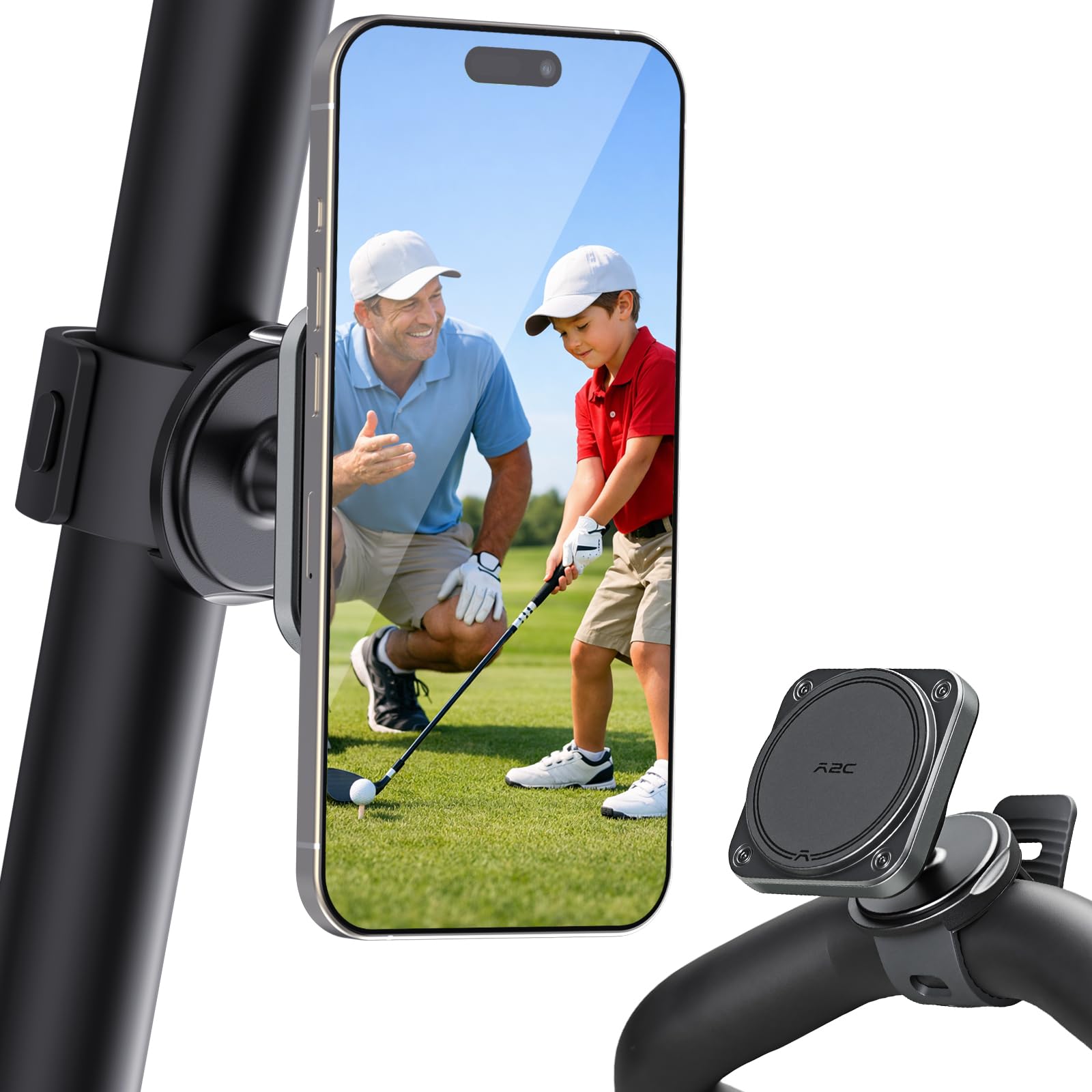 A2C Golf Gifts for Men 3-in-1 Magnetic Phone Holder for Golf Cart, Push Cart, Steering Wheel Phone Mount, Golf Cart Accessories for EZGO, Club Car,